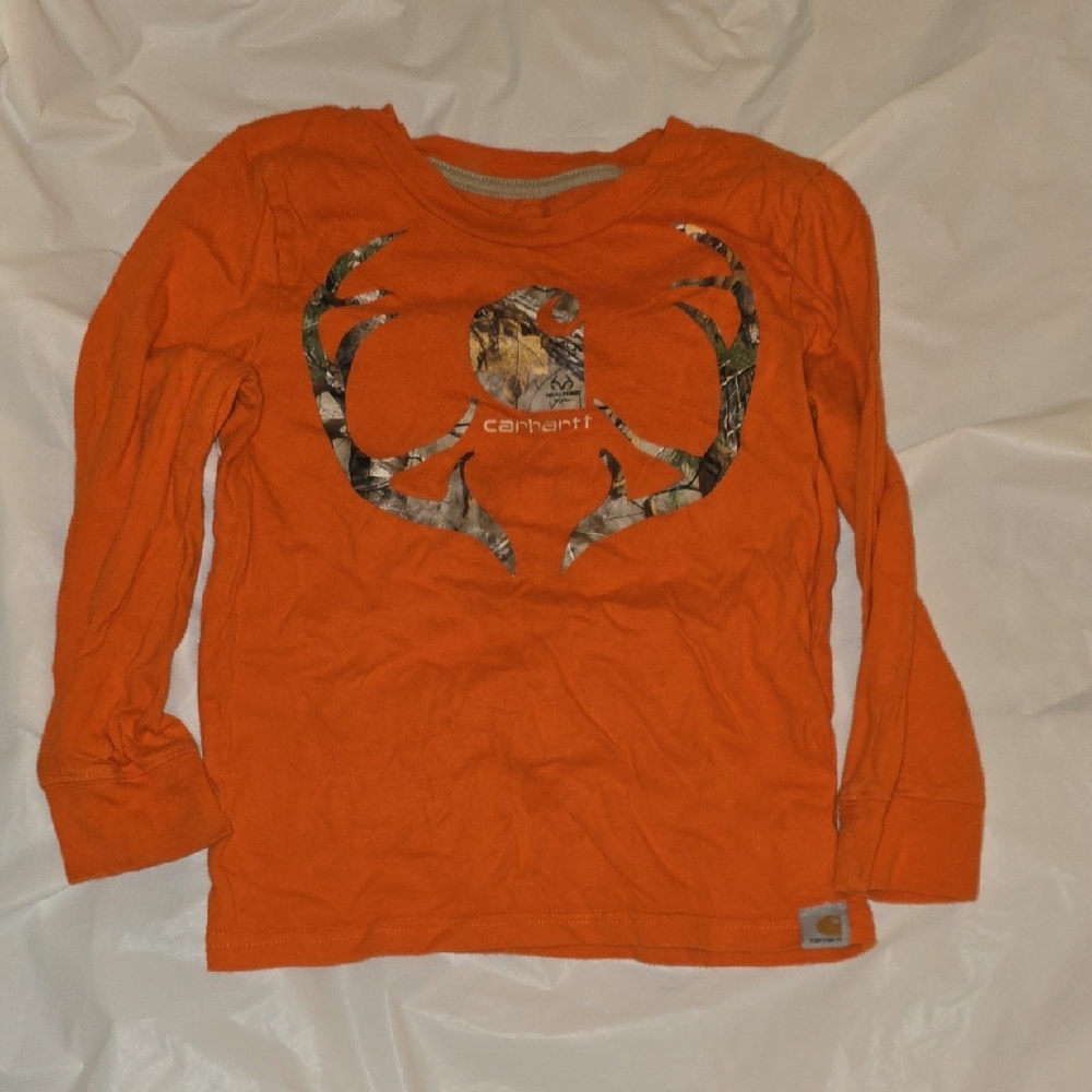 Carhartt Kids Camo Antler Logo Orange Long Sleeve Tee